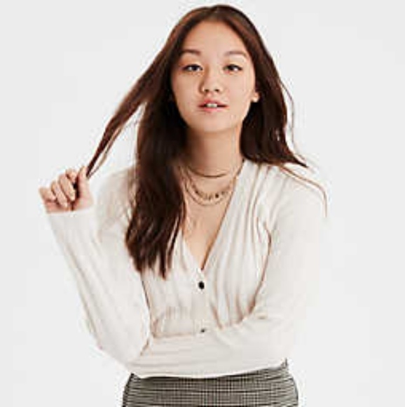 ae cropped button up cardigan